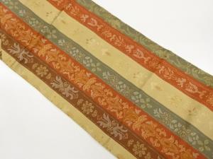 縞に草花模様織出し名古屋帯